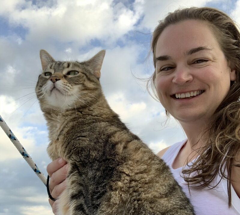Dr. Lauren and Pancake on the sailboat